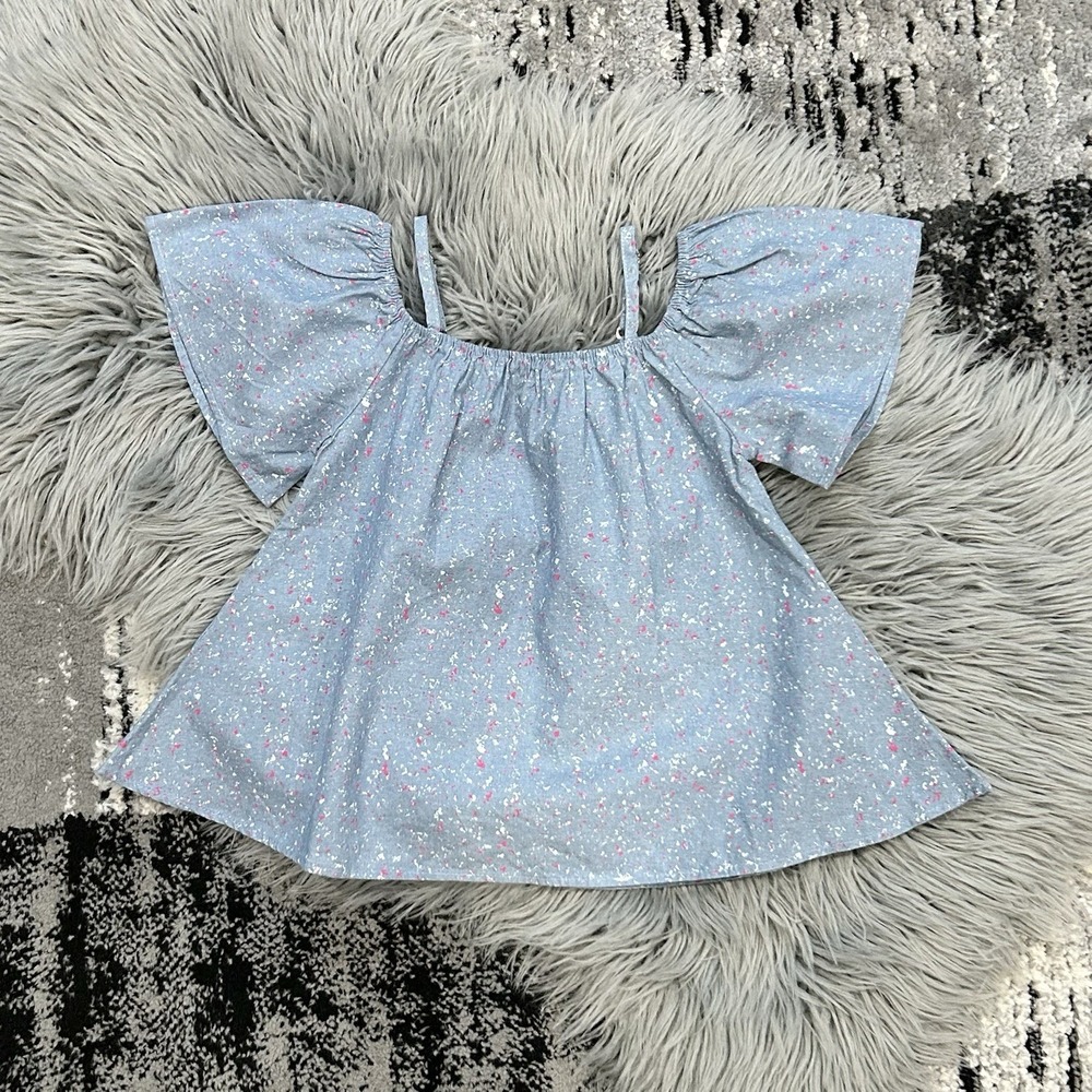 Frenchie Girls‎ Blue Cold Shoulder Paint Splatter Blouse Size 5T NWT